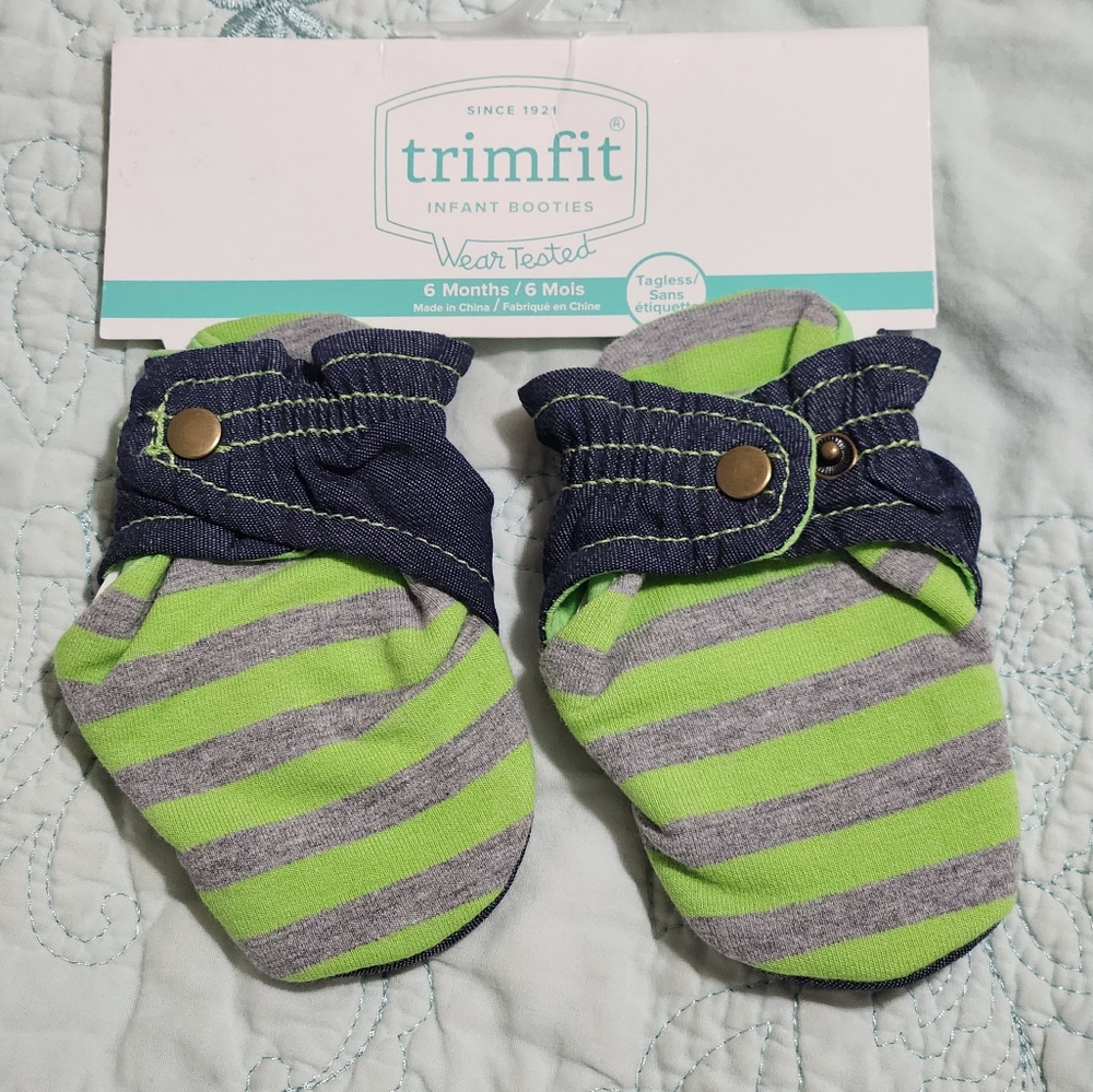 Trimfit Cotton Infant Booties Adjustable Snap Closure Baby 6 Months Stripped